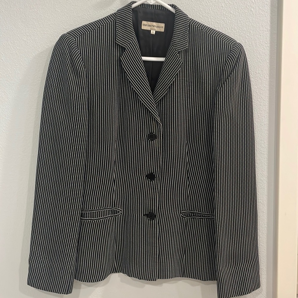 Emporio Armani black and white dot blazer. Size 10
